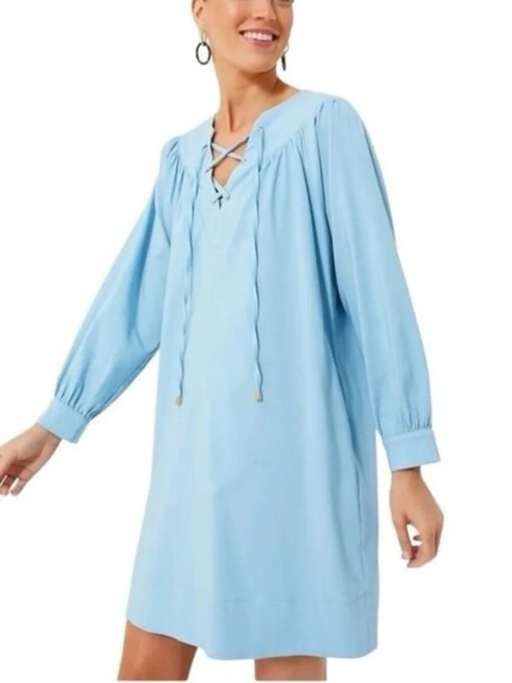Tuckernuck Pomander Place Baby Blue Robbie Lace Up Long Sleeve Dress Womens Med